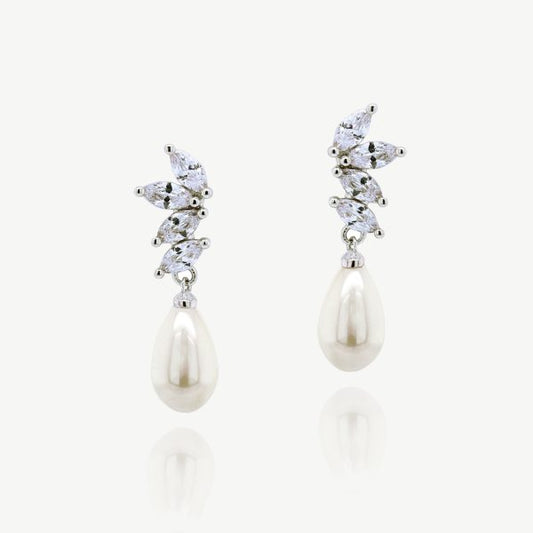 Ashbourne Rhodium Crystal Pearl Drop Earrings