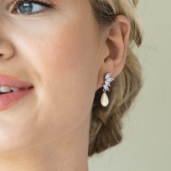 Ashbourne Rhodium Crystal Pearl Drop Earrings