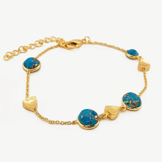 Azores Gemstone Charm Bracelet 18ct Gold Plated, Turquoise