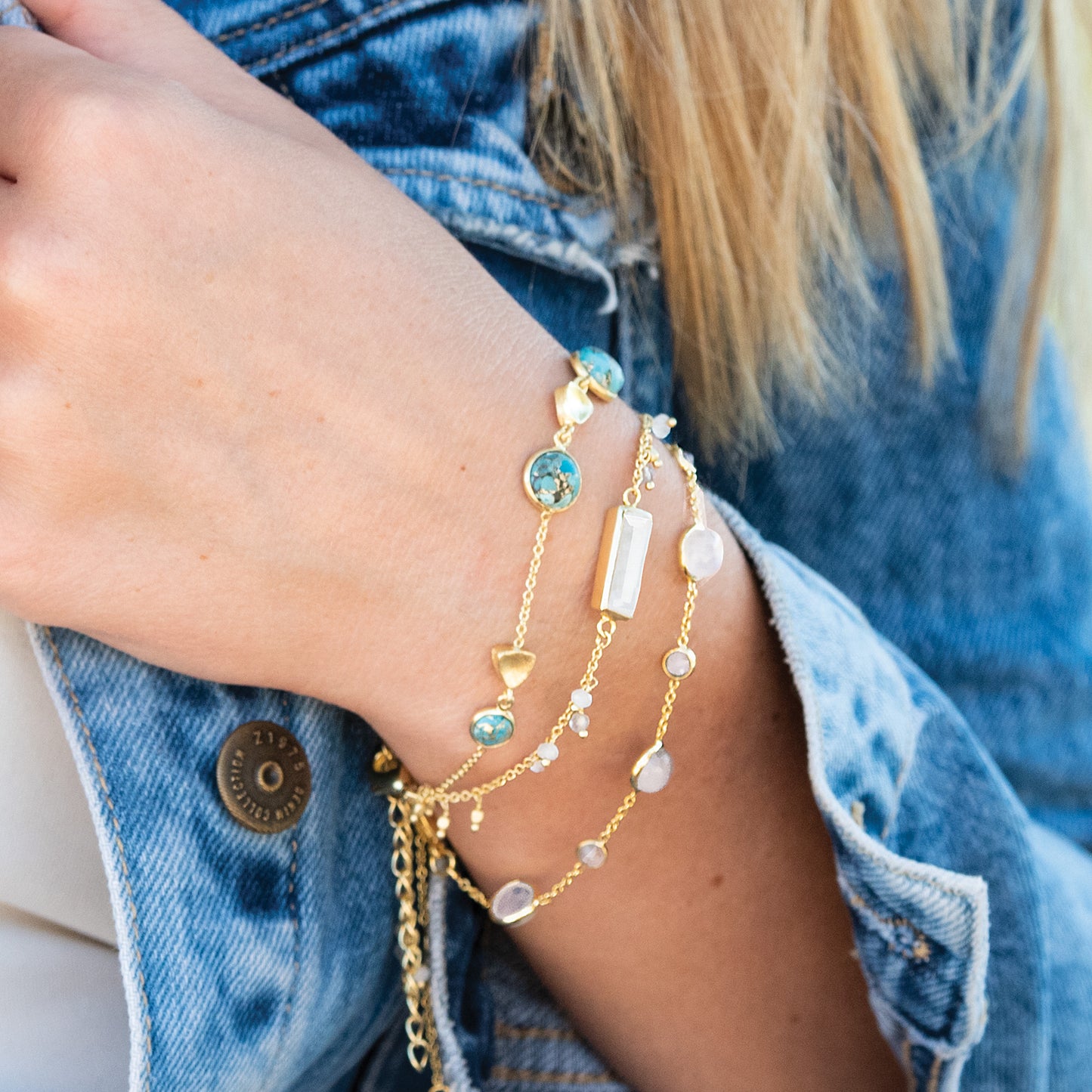 Azores Gemstone Charm Bracelet 18ct Gold Plated, Turquoise