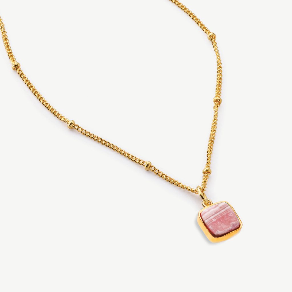 Aztec Gemstone Pendant Necklace 18ct Gold Plated, Rhodochrosite