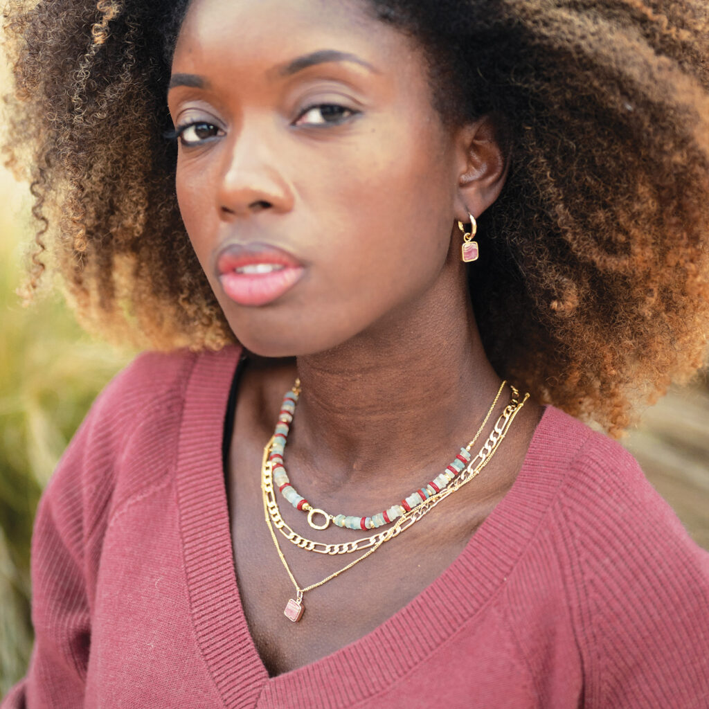 Aztec Gemstone Pendant Necklace 18ct Gold Plated, Rhodochrosite