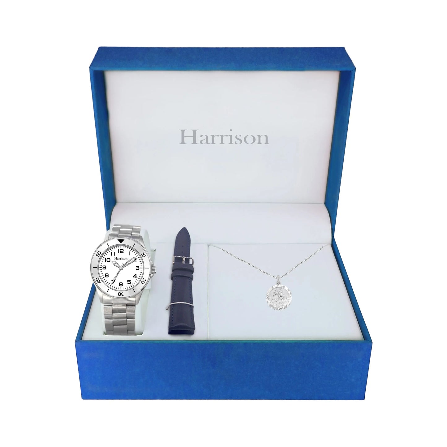 Boys White Dial Watch with St Christopher Gift Set