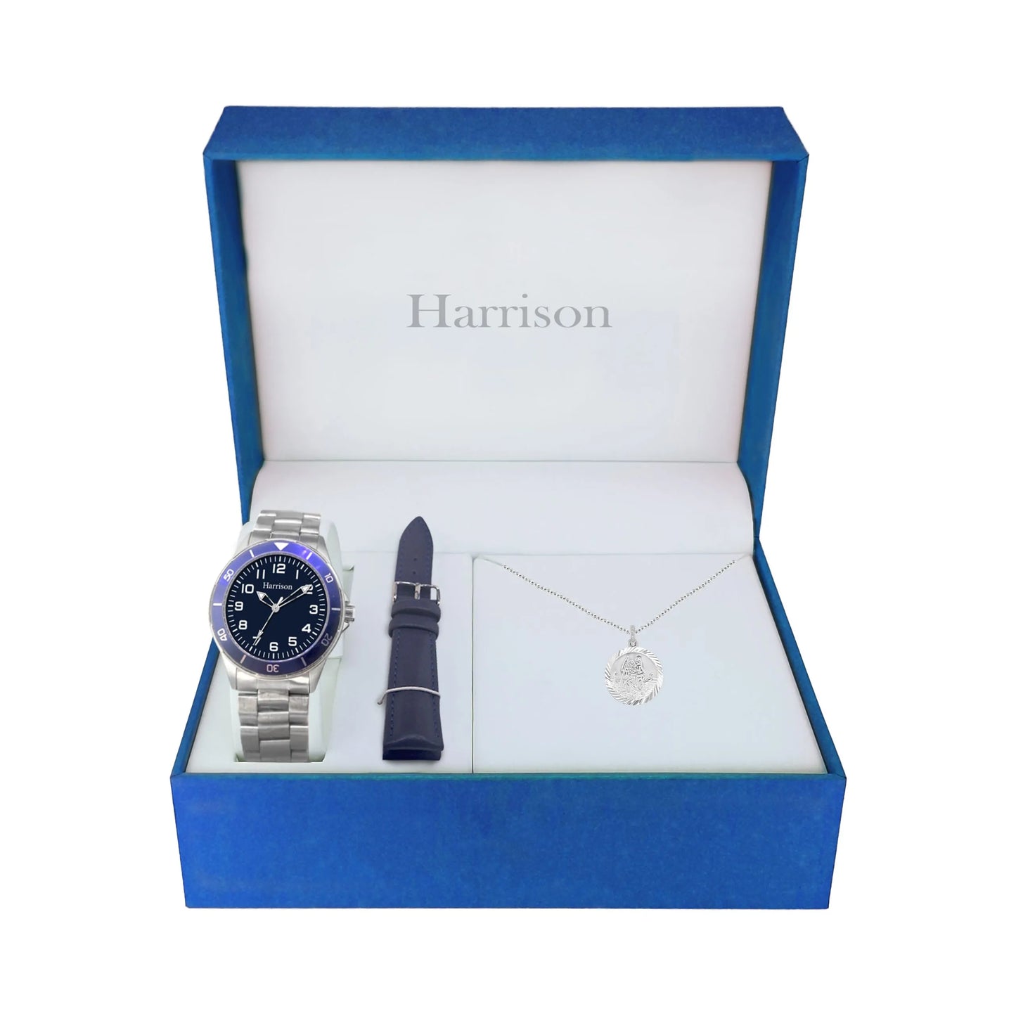 Boys Blue Dial Watch with St Christopher Gift Set