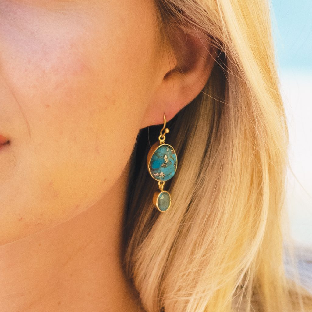 Bazaar Gemstone Drop Earrings 18ct Gold Plated, Turquoise & Labradorite