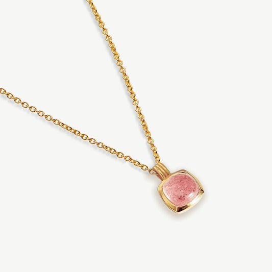 Bella Rosa Gemstone Dome Pendant Necklace 18ct Gold Plated, Strawberry Quartz