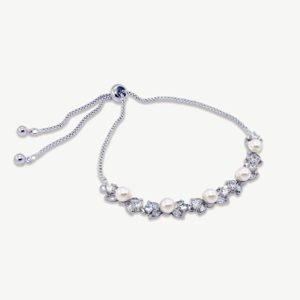 Bordeaux Silver Crystal Pearl Toggle Bracelet