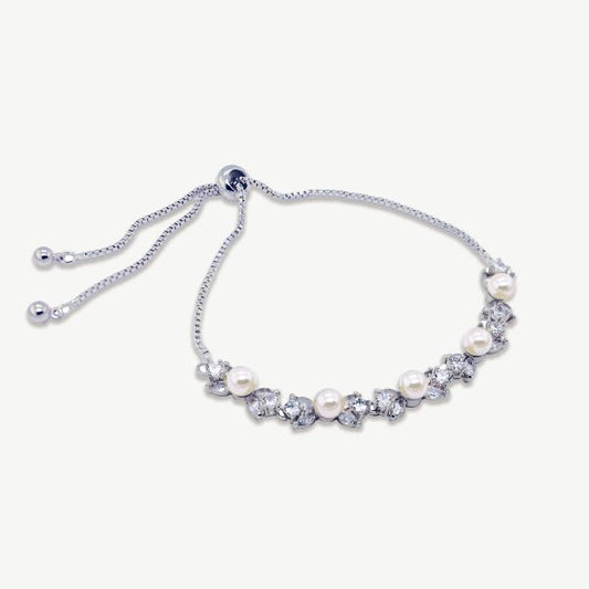 Bordeaux Silver Crystal Pearl Toggle Bracelet