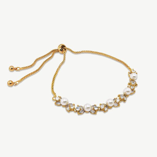 Bordeaux Gold Crystal Pearl Toggle Bracelet