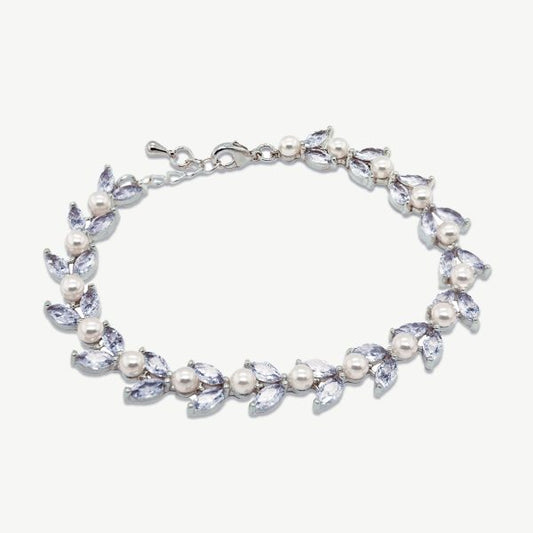 Boston Silver Leafy Crystal Pearl Bracelet