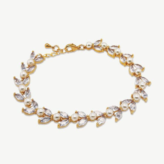 Boston Gold Leafy Crystal Pearl Bracelet