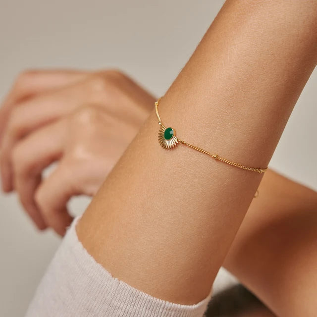 Gold Soleil Bracelet  - Petrol Green