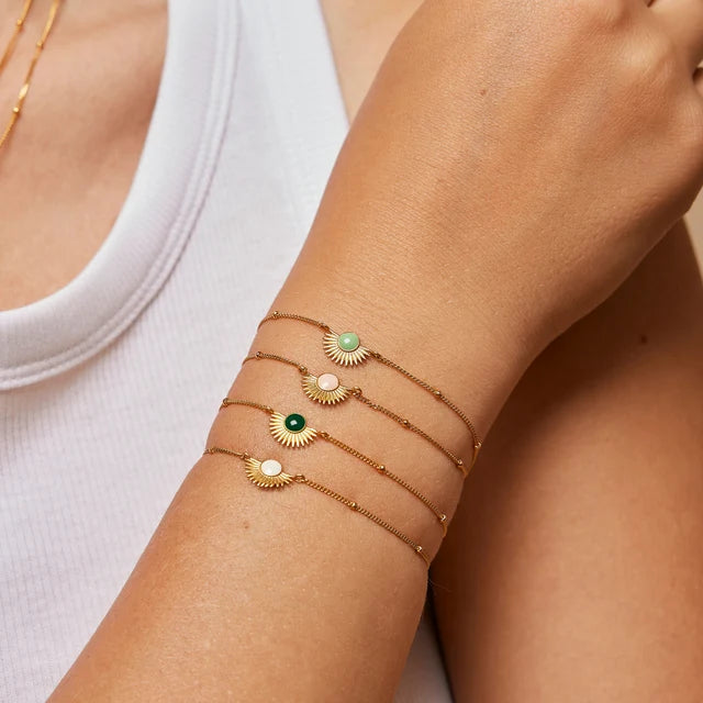 Gold Soleil Bracelet  - Petrol Green