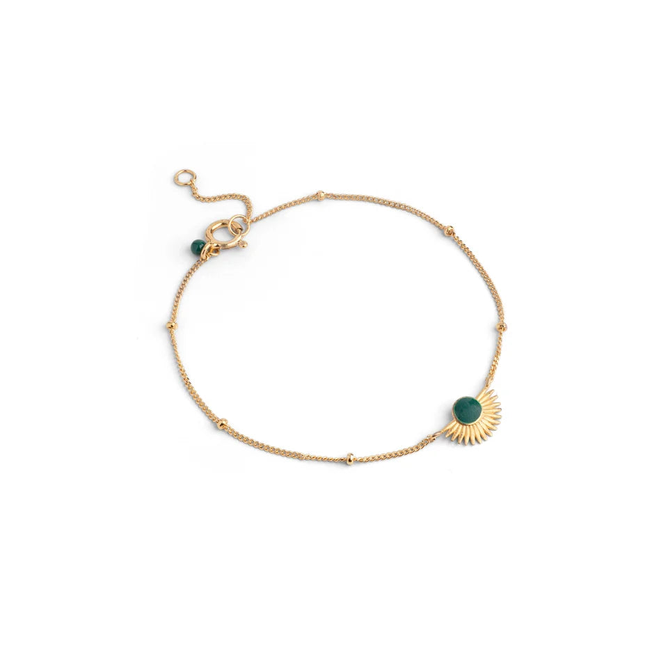 Gold Soleil Bracelet  - Petrol Green