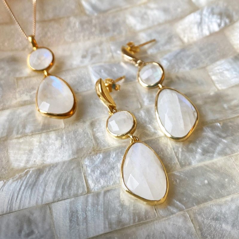 Tidal Gemstone Pendant Necklace 18ct Gold Vermeil, Moonstone