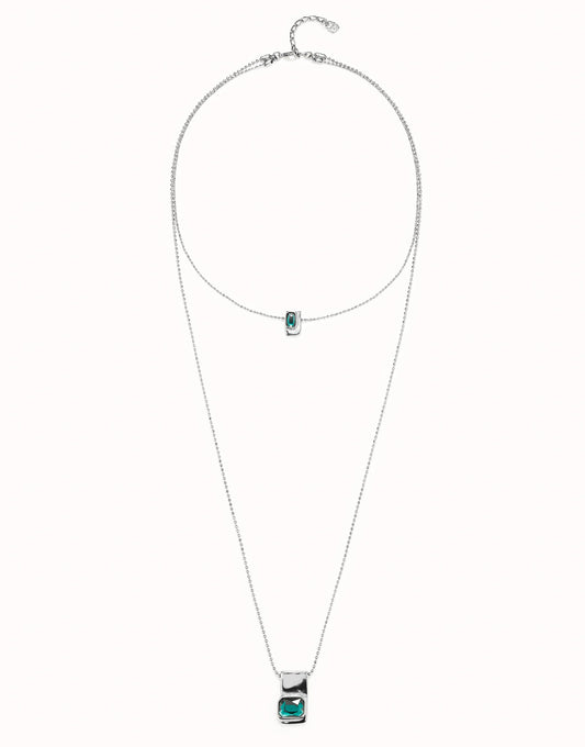 Multi strand chain necklace with green crystals