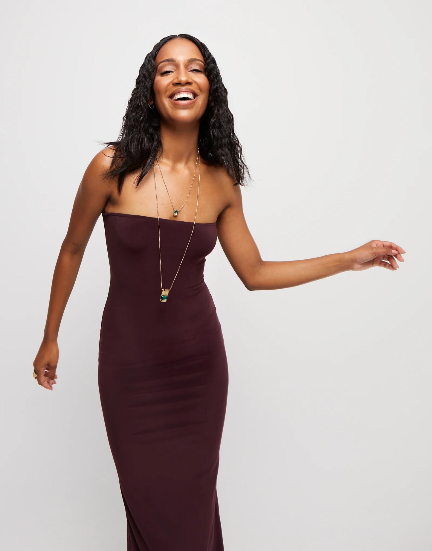 Double strand chain necklace with green crystals