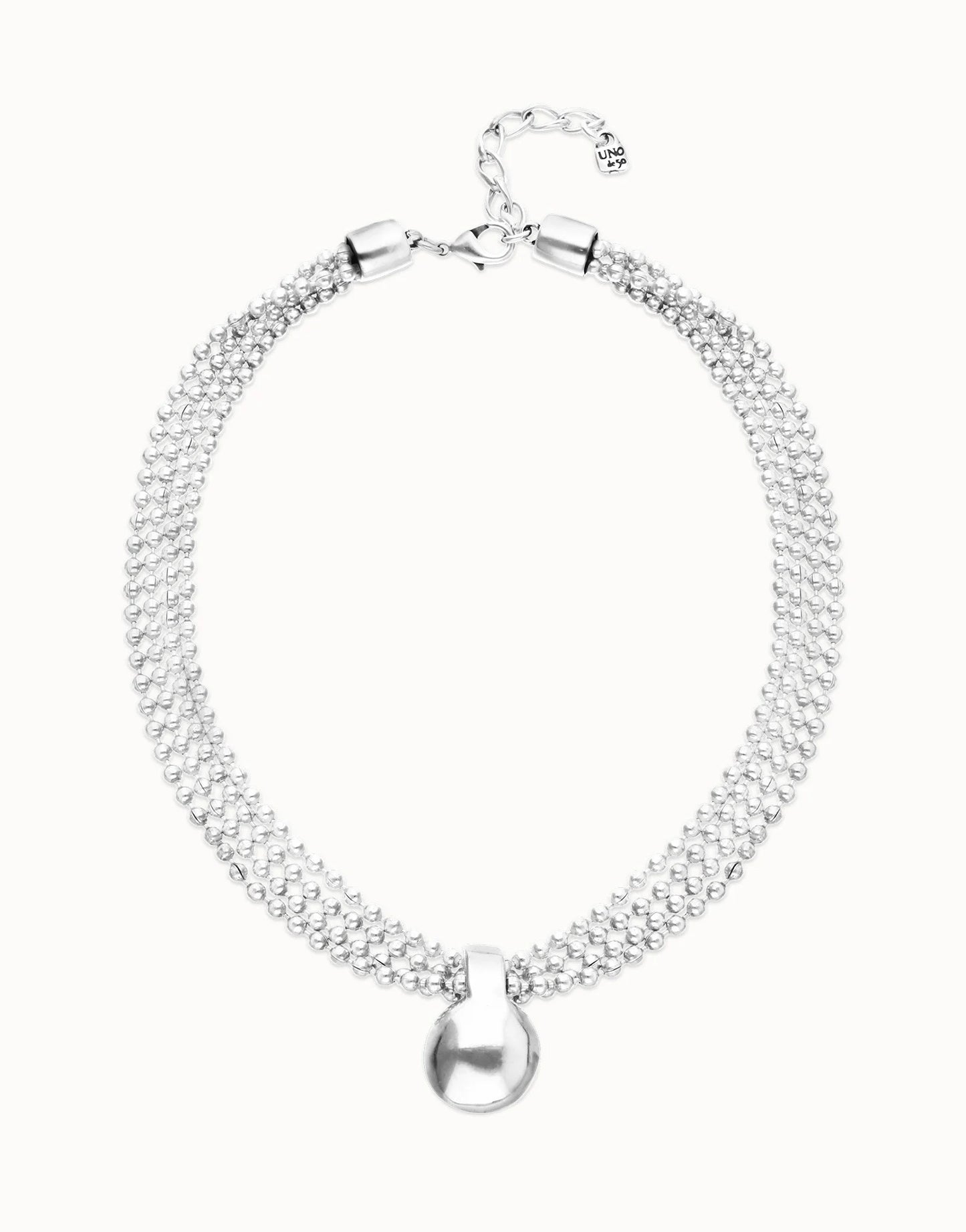 Short necklace with silver threads and large sphere