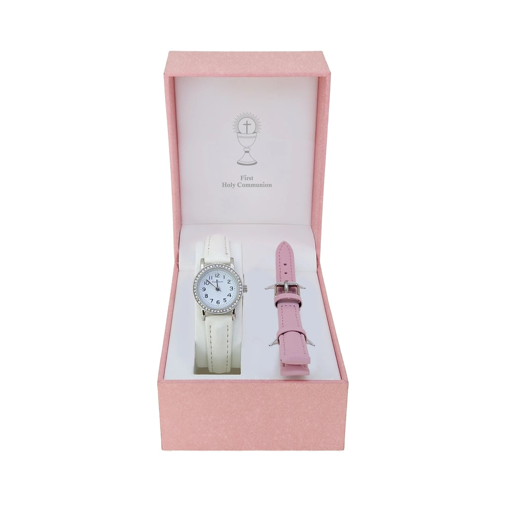 Girls Stone Set Dial Communion Watch Gift Set