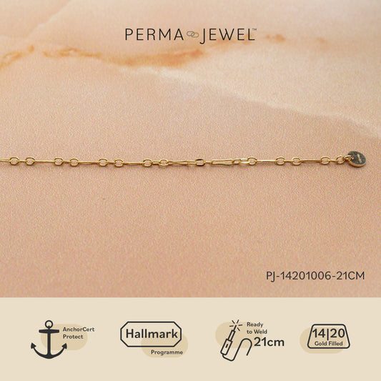 Yellow Gold Flat Long and Short Bracelet 21 cm
