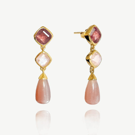 Coral Bay Gemstone Drop Stud Earrings 18ct Gold Plated, Gemstones