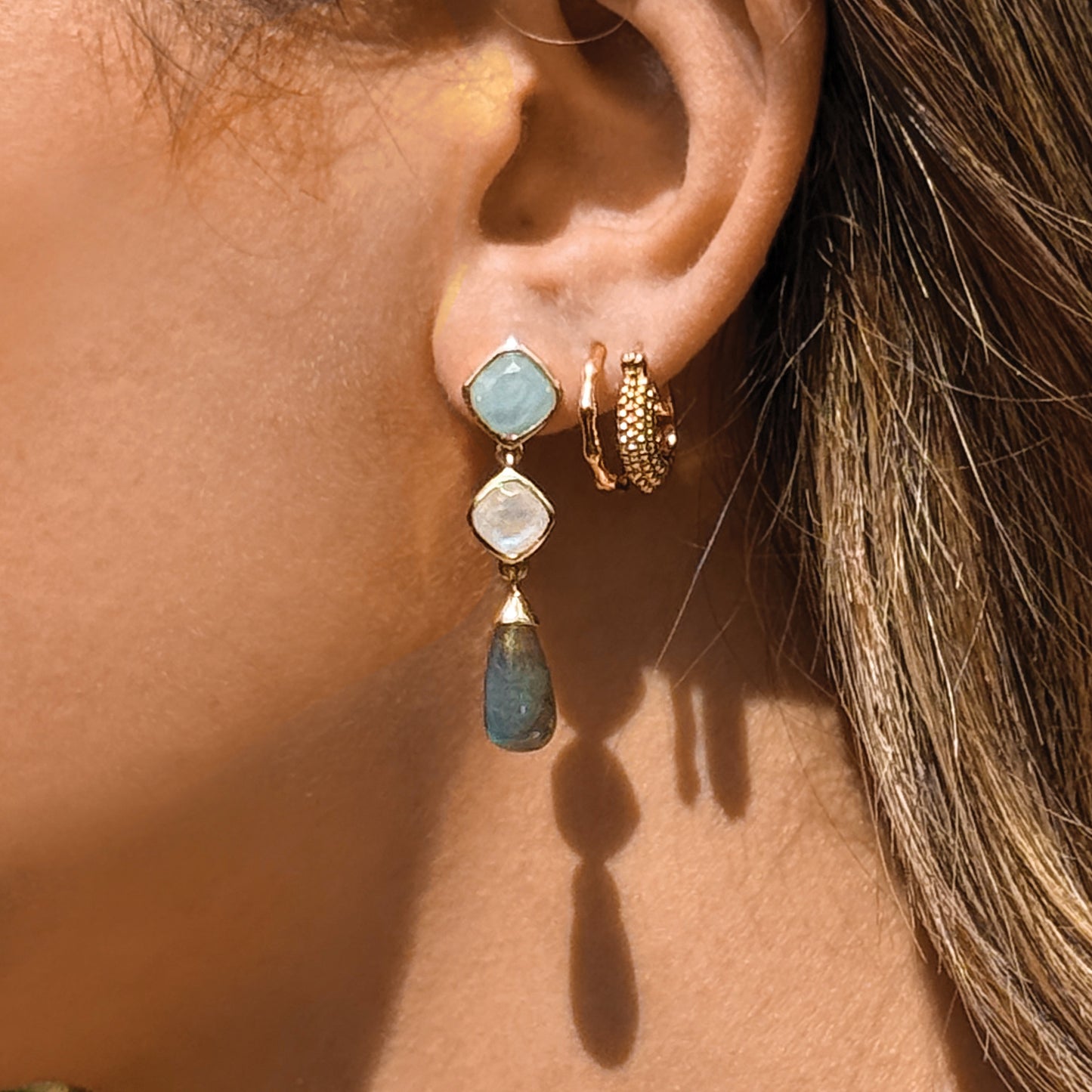 Crystal Cove Gemstone Drop Stud Earrings 18ct Gold Plated