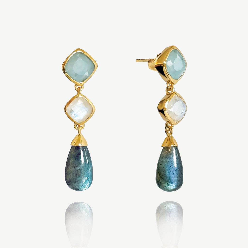 Crystal Cove Gemstone Drop Stud Earrings 18ct Gold Plated
