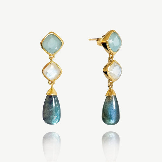 Crystal Cove Gemstone Drop Stud Earrings 18ct Gold Plated