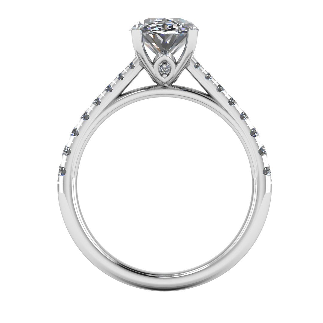 Oval Diamond ring with Diamond set Shoulders and Secret Diamond Setting