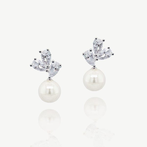 Denver Silver Crystal Pearl Stud Earrings