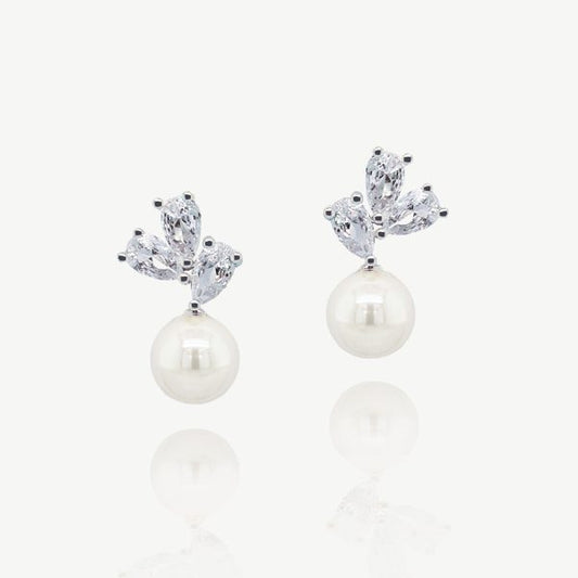 Denver Silver Crystal Pearl Stud Earrings