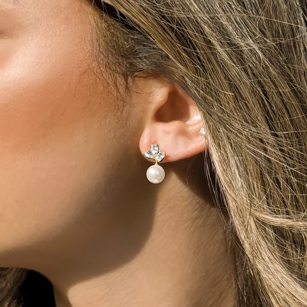 Denver Gold Crystal Pearl Stud Earrings
