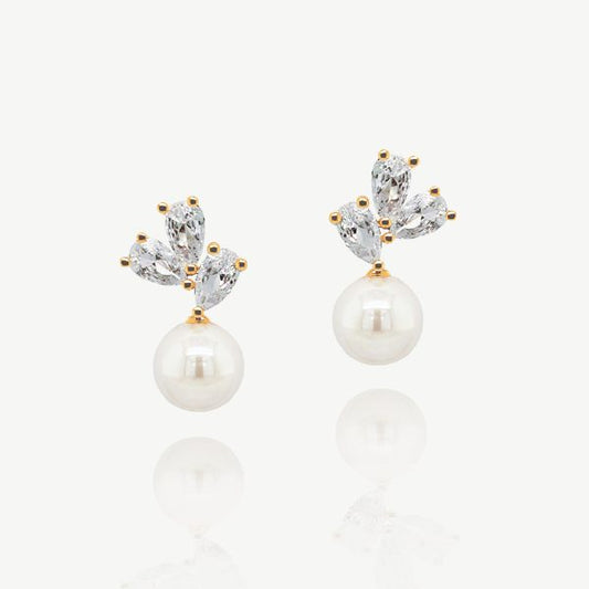 Denver Gold Crystal Pearl Stud Earrings