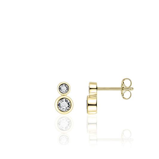 Gold Double Cz Stud Earrings