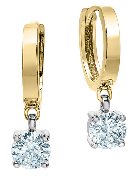 9ct Gold Diamond Drop Hoops Earrings