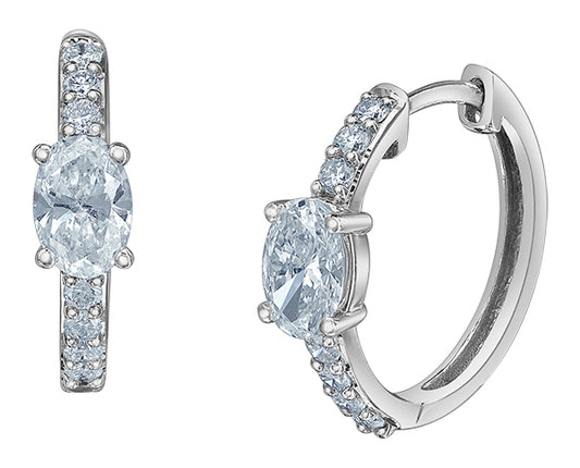 9ct White Gold Diamond Set Hoop Earrings
