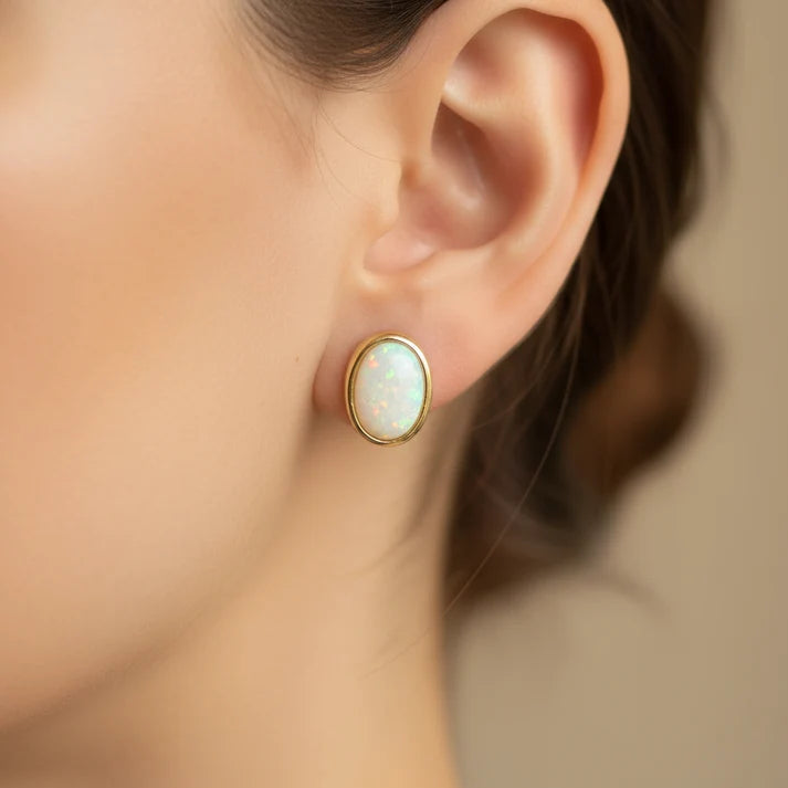 Opal Yellow Gold Plated Silver Earring