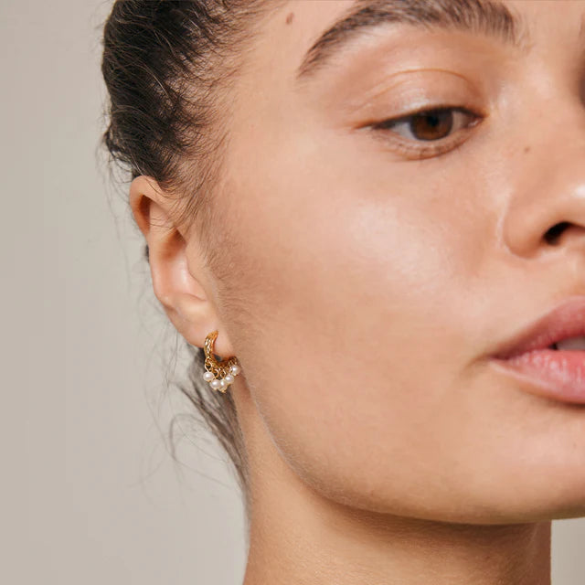 Gold Pearl Astrid Hoop Earrings