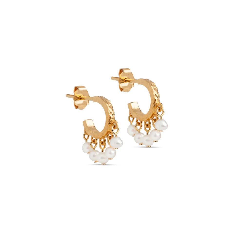 Gold Pearl Astrid Hoop Earrings
