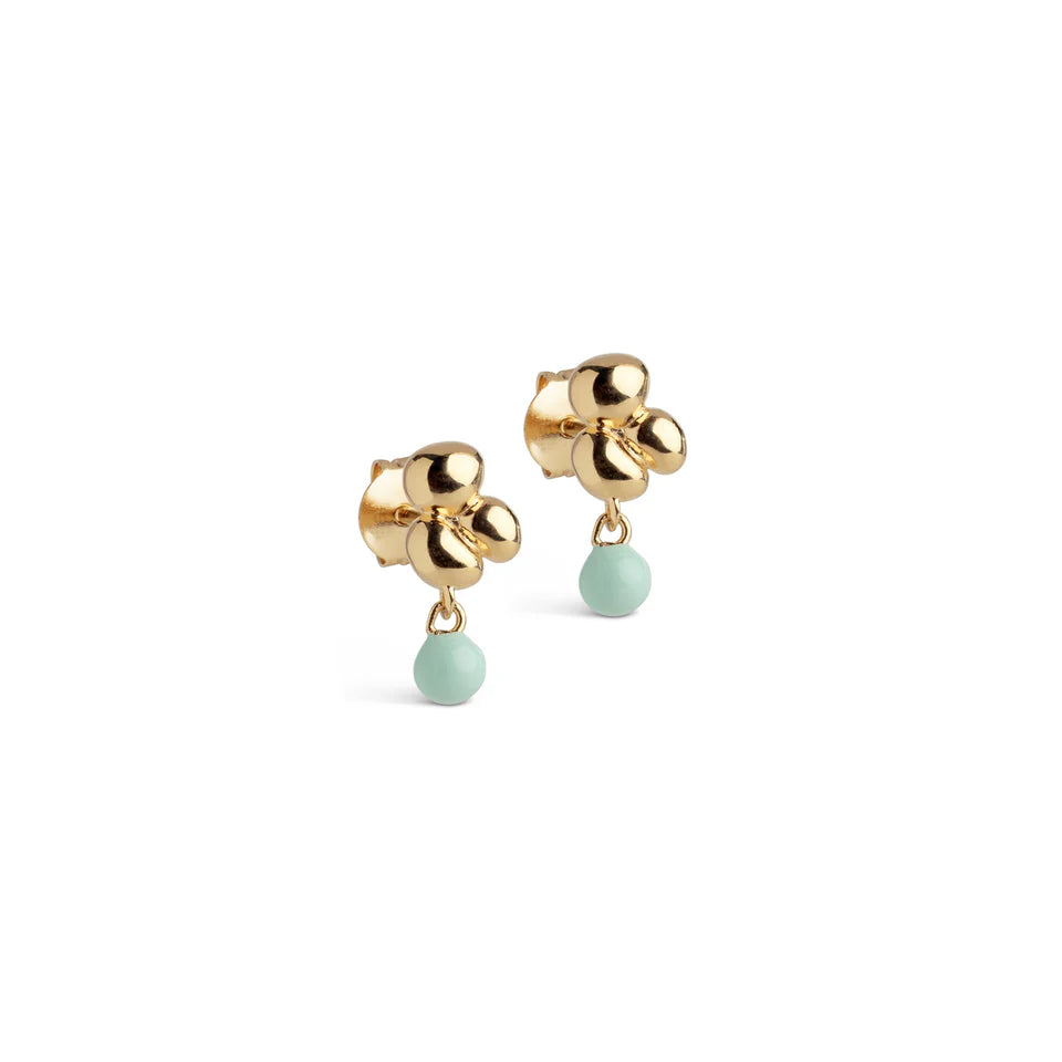 Gold Mint Nara Ball Stud Earrings