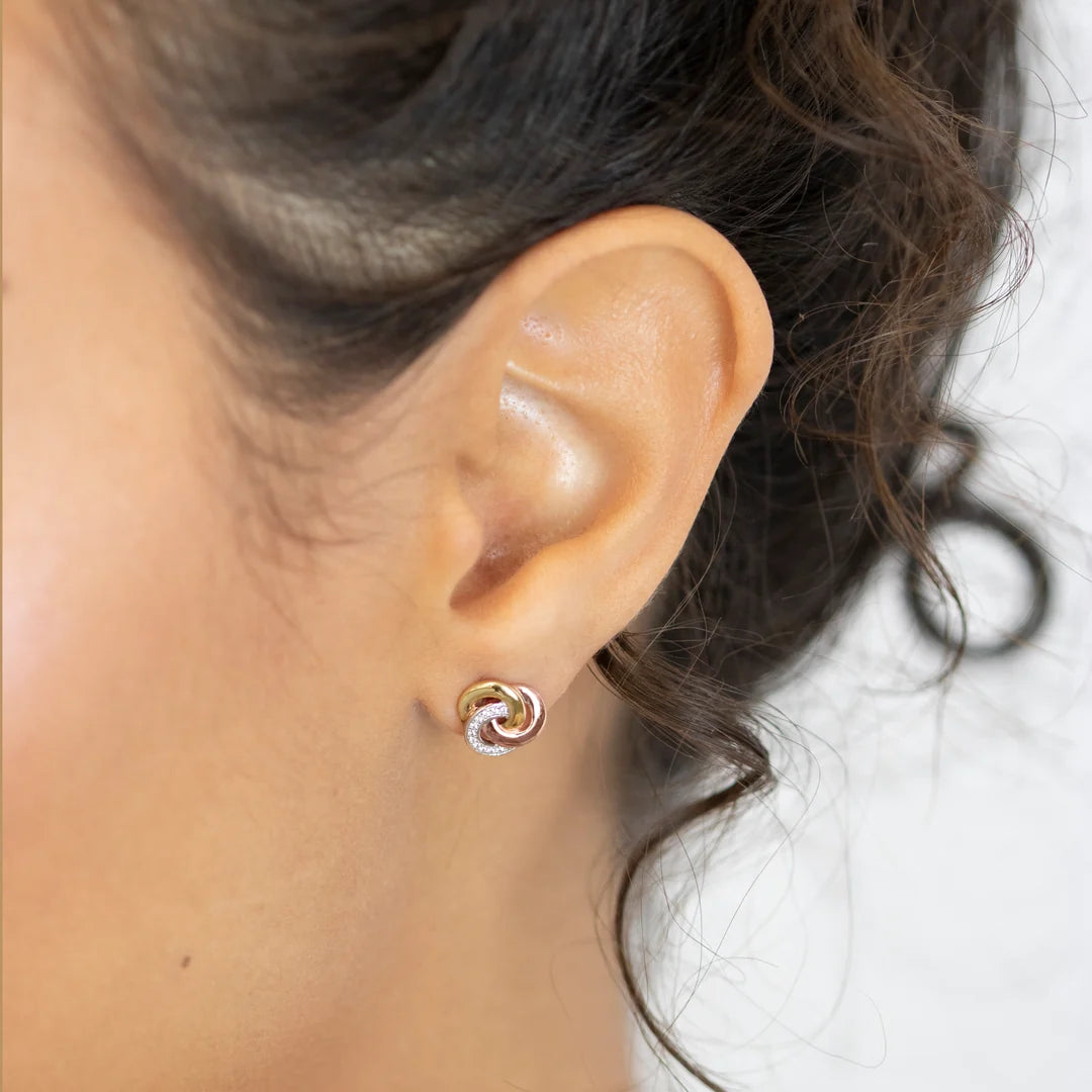 9ct Gold Trio Tone Stud Earrings