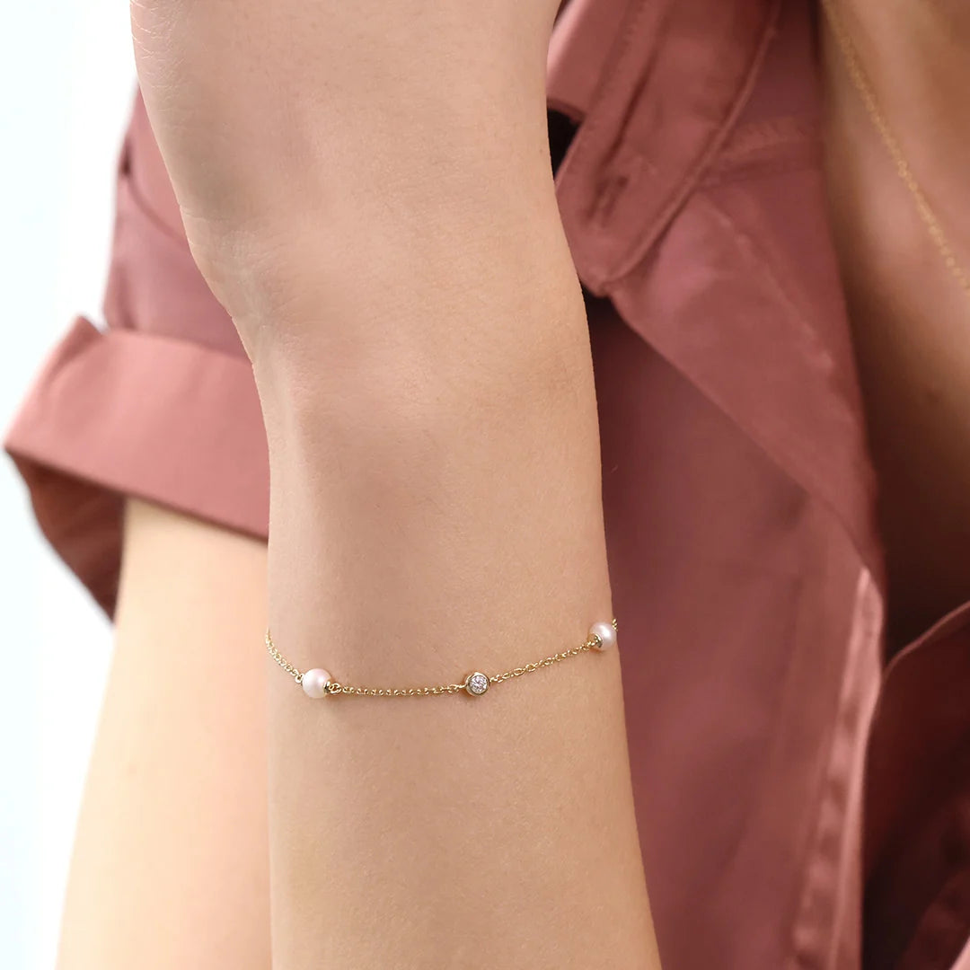 9ct Gold Pearl & Cz Félicité Bracelet