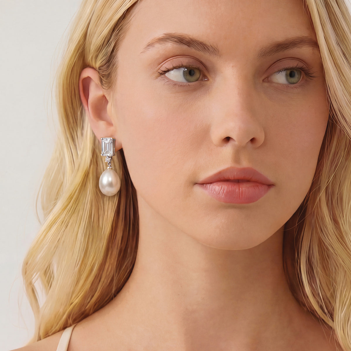Fairmont Rhodium Crystal Pearl Drop Earrings