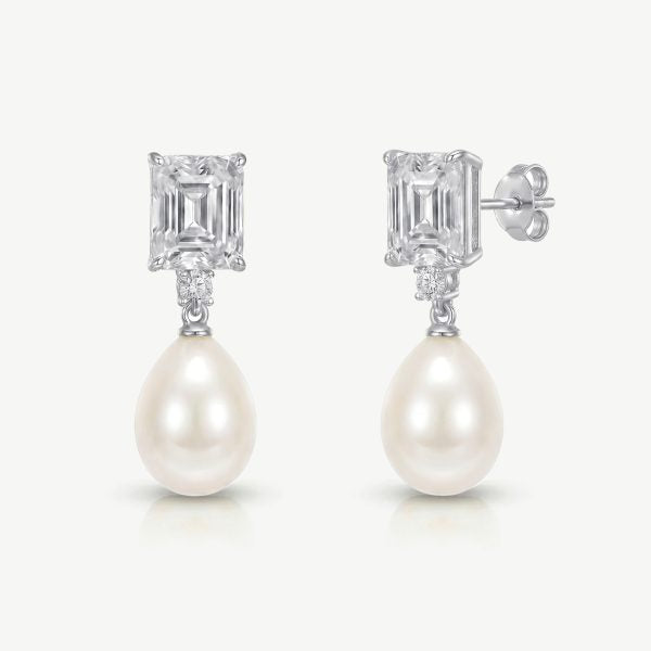 Fairmont Rhodium Crystal Pearl Drop Earrings