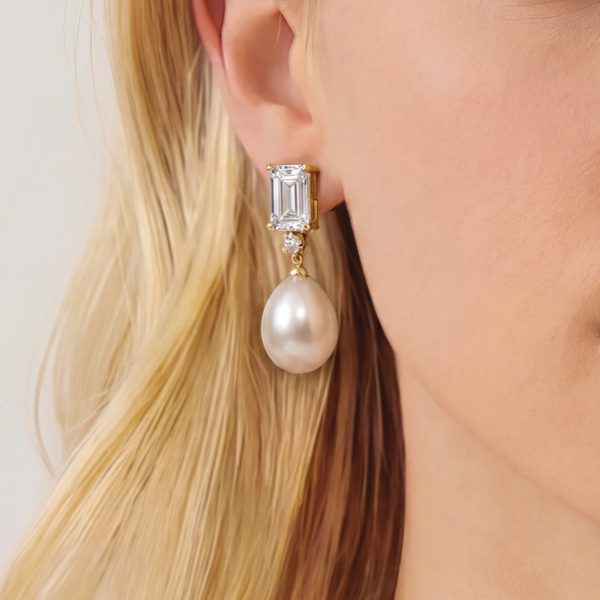 Fairmont Gold Crystal Pearl Drop Earrings