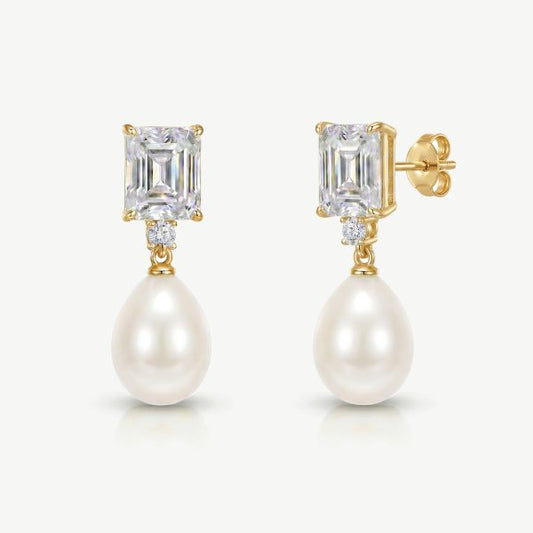 Fairmont Gold Crystal Pearl Drop Earrings