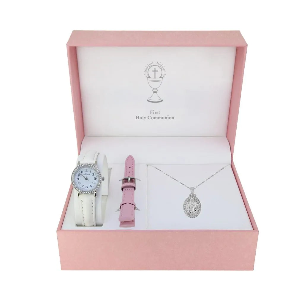 Communion Watch Gift Set with CZ Miraculous Medal