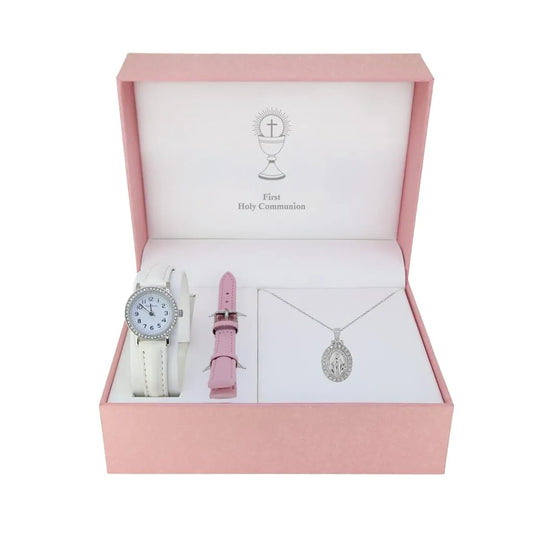 Communion Watch Gift Set with CZ Miraculous Medal