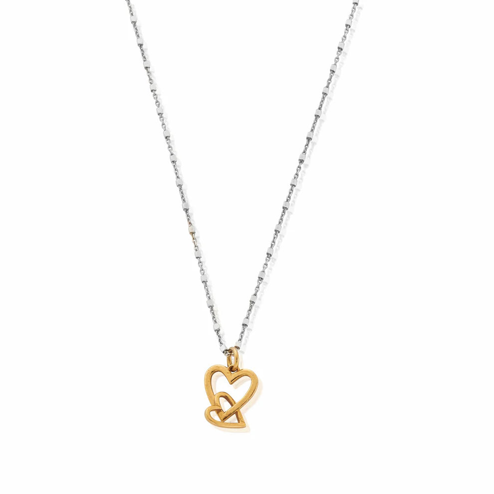 Mixed Metal Delicate Cube Chain Interlocking Heart Necklace