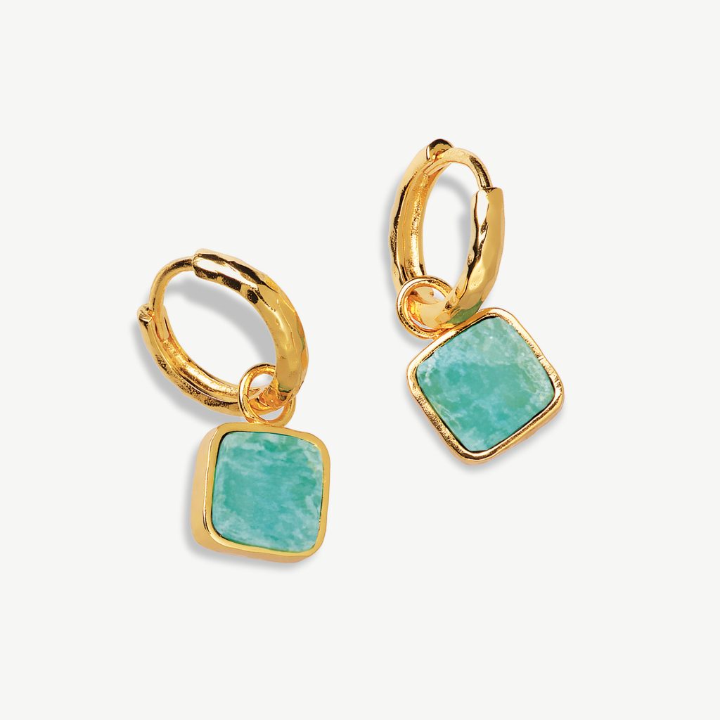 Giza Gemstone Charm Hoop Earrings 18ct Gold Plated, Amazonite